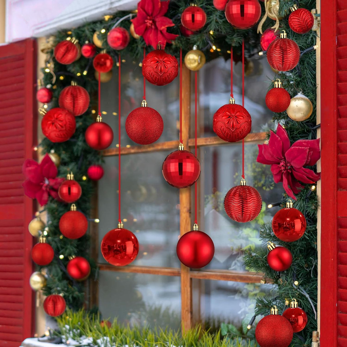 Relaxgiant - 36 bolas de Navidad para techo, color rojo | Tamaños s...