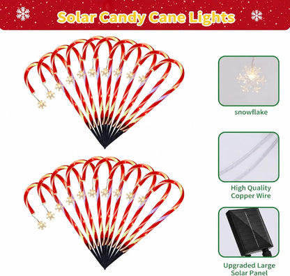 Paquete de 20 luces solares de bastón de caramelo, decoración de pa...