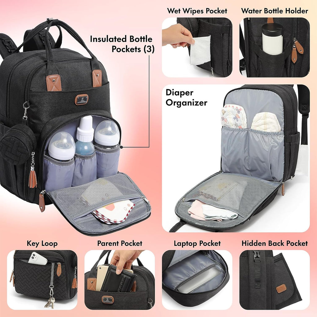 Dikaslon Mochila para pañales con cambiador portátil, funda para ch...