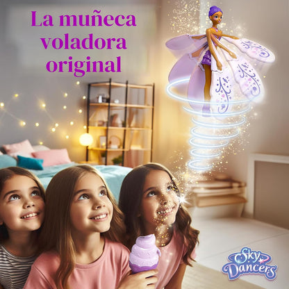 Sky Dancers Muñeca voladora, juguete de tirar, sin baterías, morado...