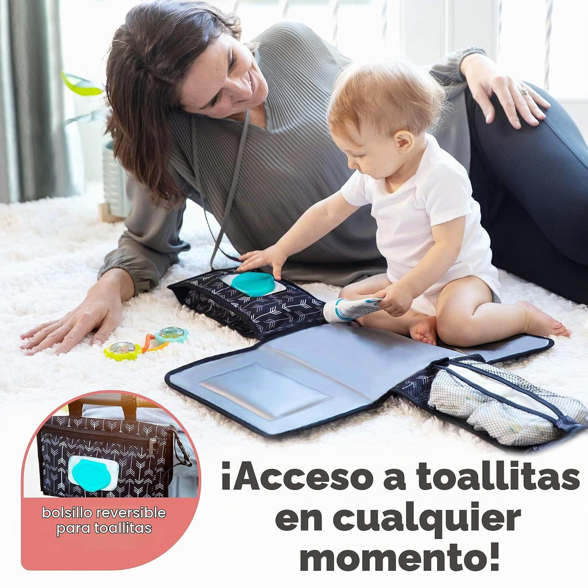 Kopi Baby Cambiador de pañales portátil, bolsillo para toallitas, f...