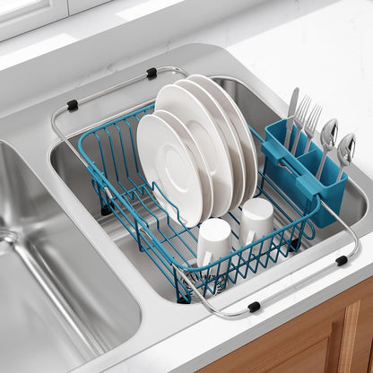 JASIWAY Escurridor de platos azul en fregadero con soporte para ute...