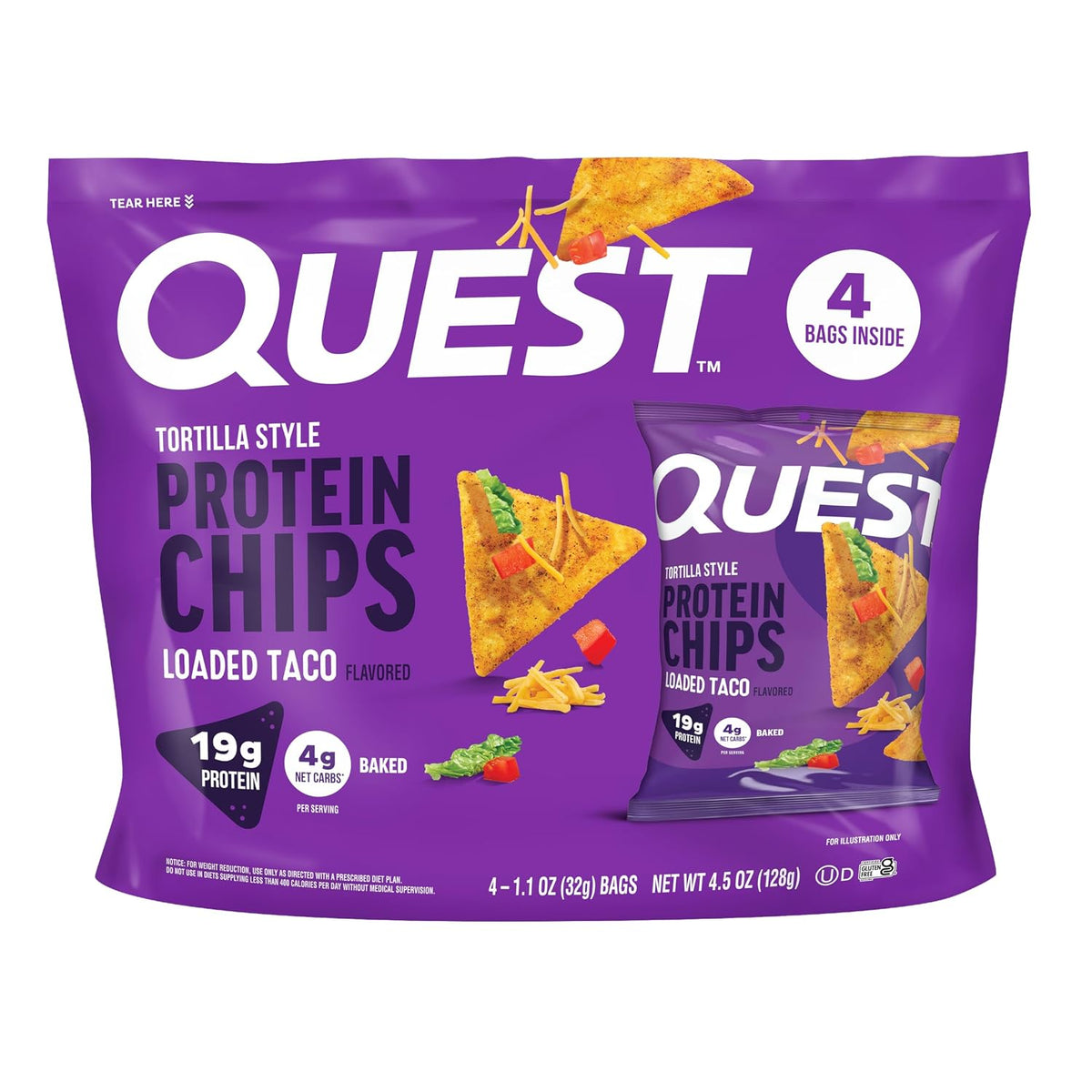 Quest Nutrition Loaded Taco Tortilla Style Chips de proteína, 1.1 o...