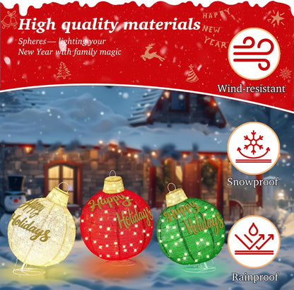 3 piezas de juego de adornos navideños iluminados de 3 pies, expand...