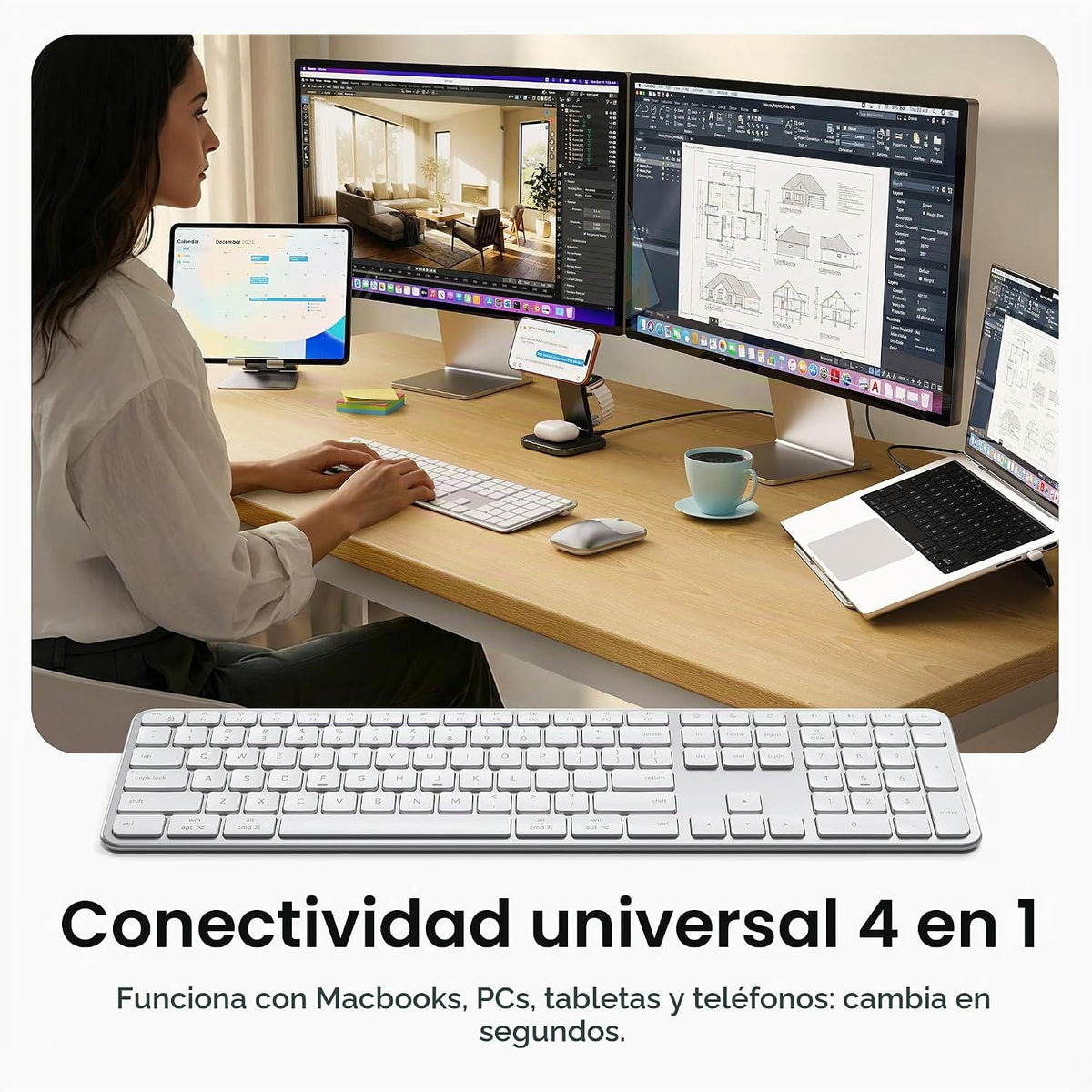 Satechi Teclado inalámbrico Slim EX3, teclado de tamaño completo co...