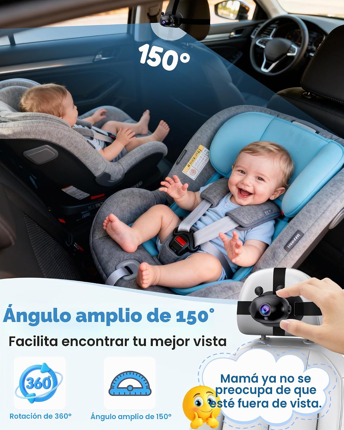 Cámara de coche de bebé HD 1080P: Fácil de instalar cámara de asien...