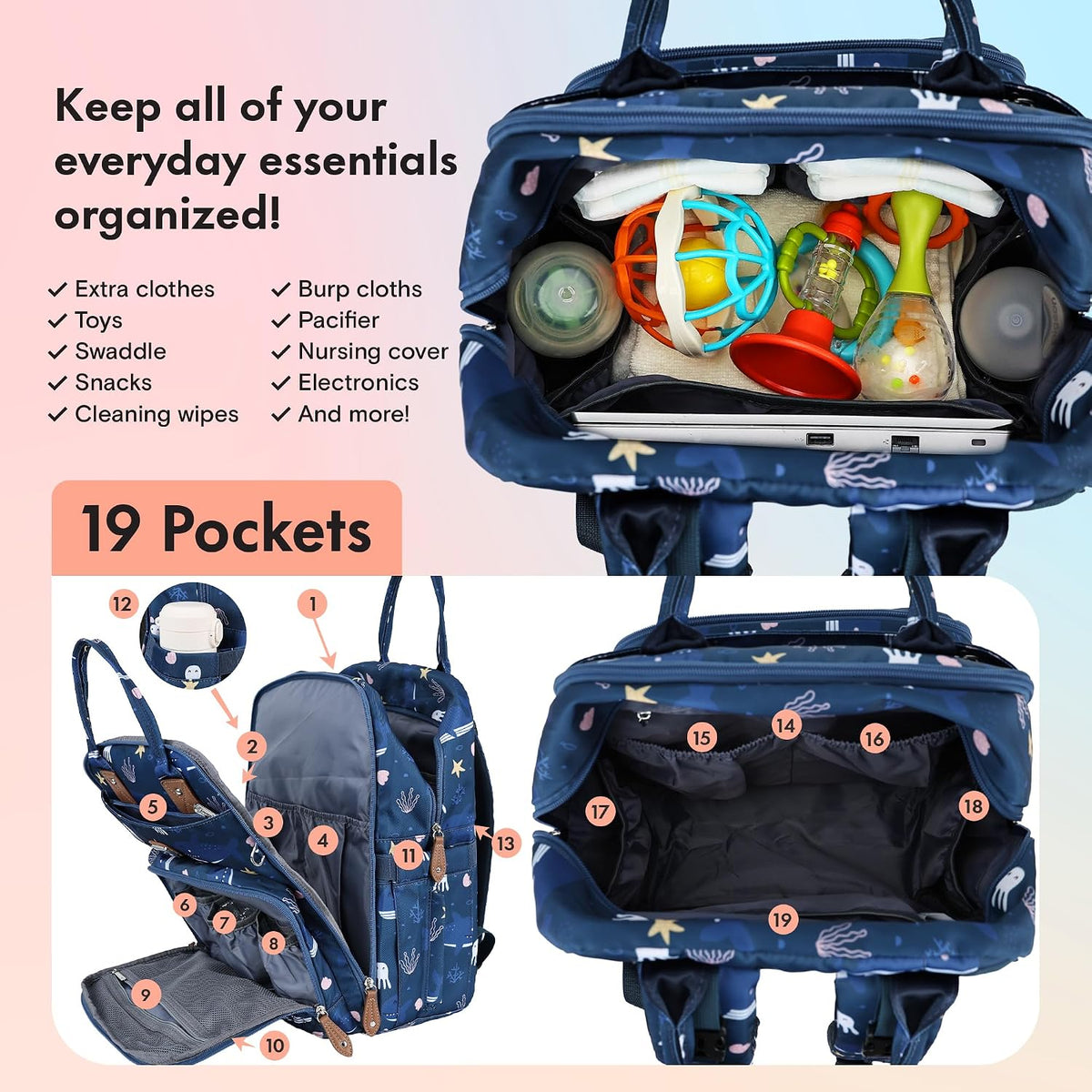 Dikaslon Mochila para pañales con cambiador portátil, artículos ese...