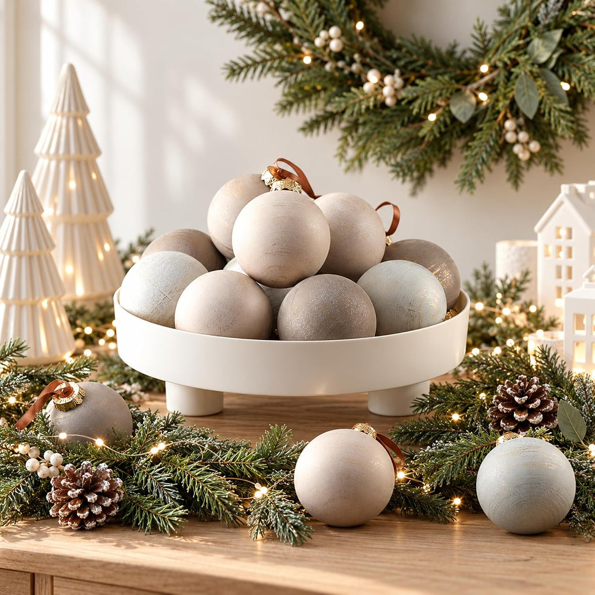 Yunlly - 12 adornos de Navidad neutros 2026, beige avena marfil | B...