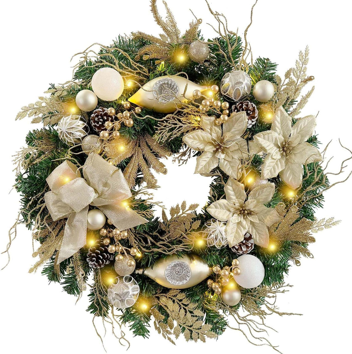 WANNA-CUL Corona de Navidad preiluminada de 61 cm para puerta princ...