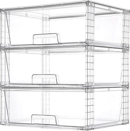 Vtopmart Paquete de 3 cajones de almacenamiento apilables transpare...