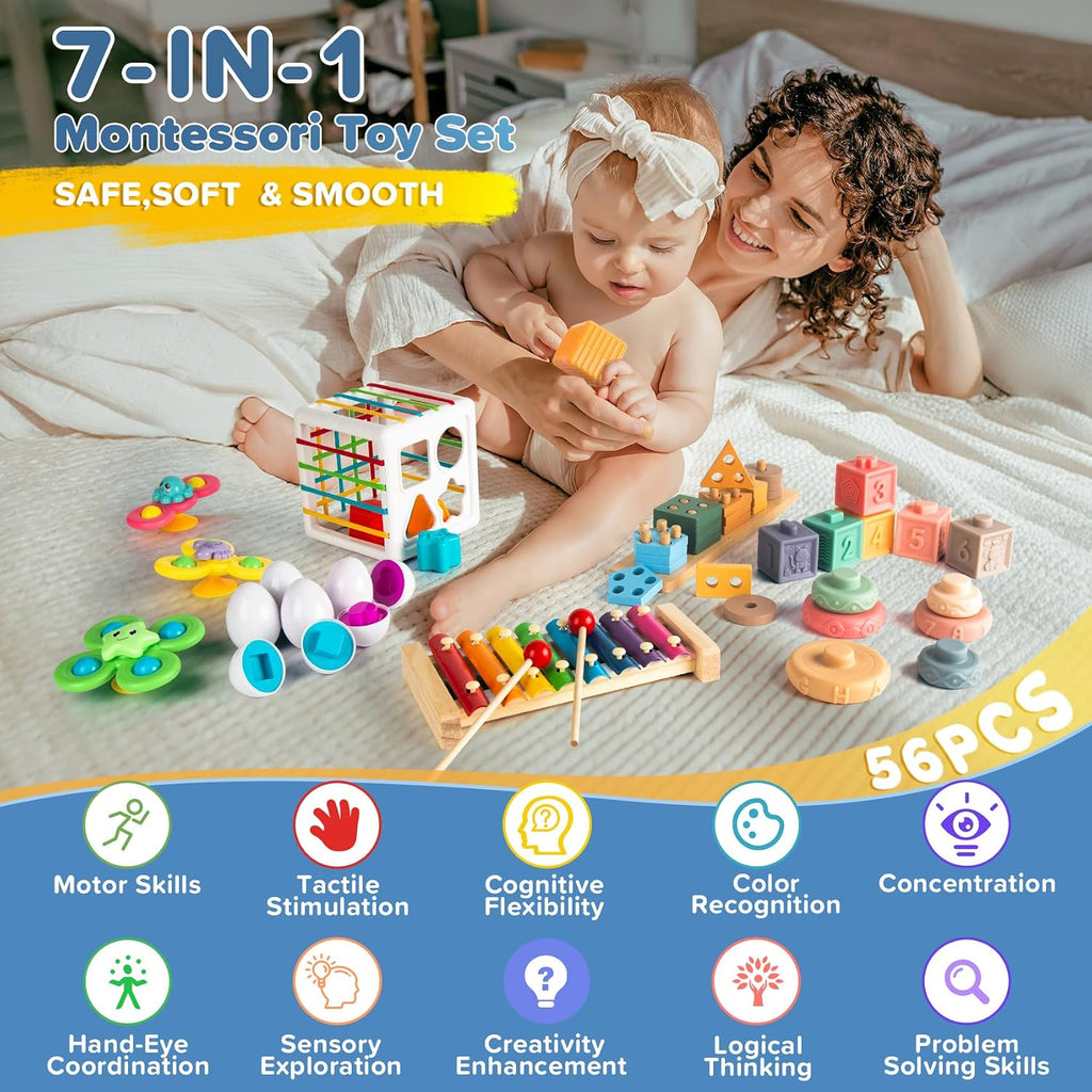 Somastung Juguetes para bebés 7 en 1 de 6 a 12 meses, juguetes Mont...