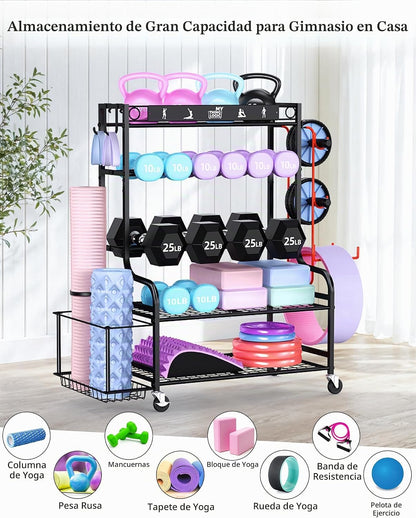Mythinglogic Estante de gimnasio en casa para mancuernas, esterilla...