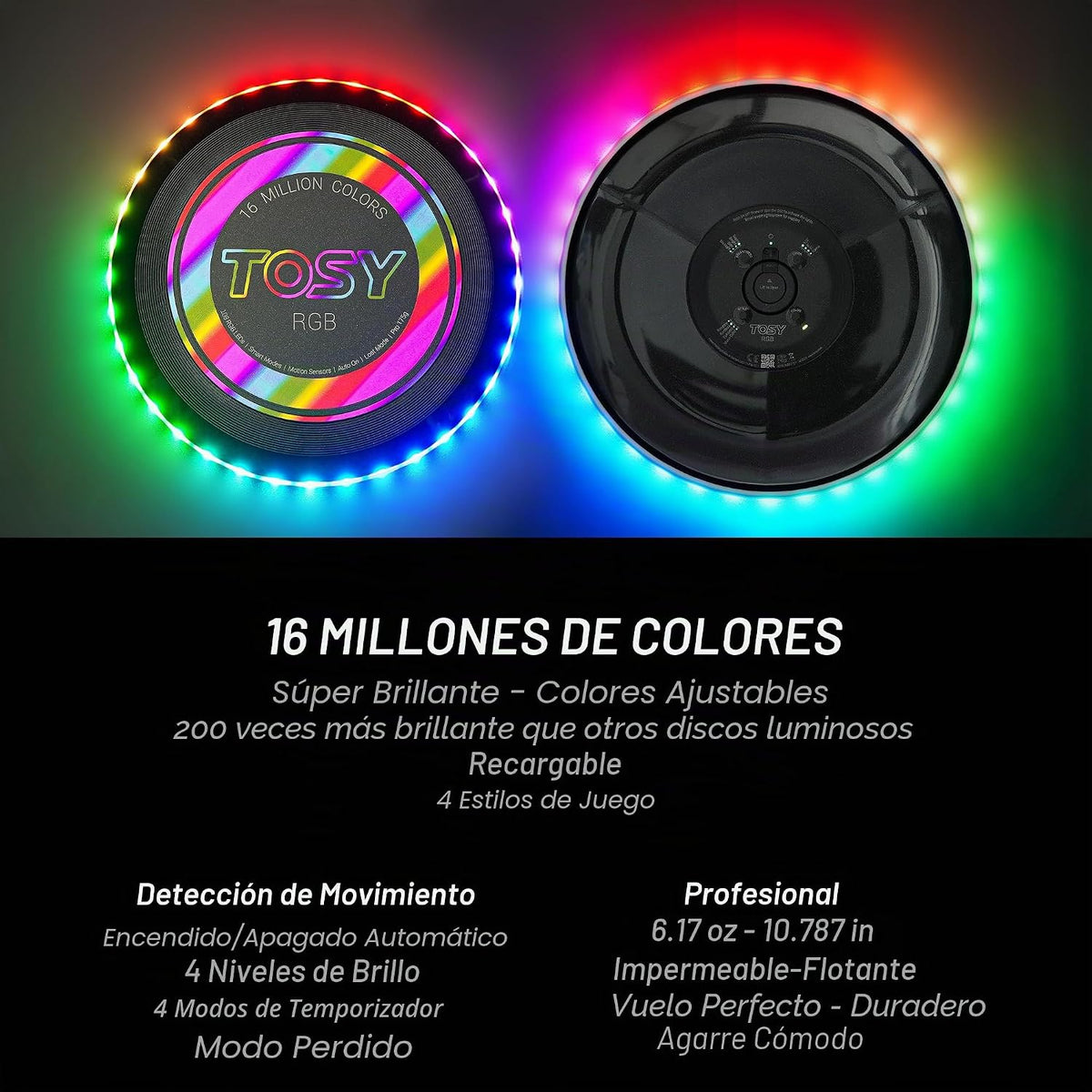 TOSY Disco volador: 16 millones de colores RGB o 36 LED, extremadam...