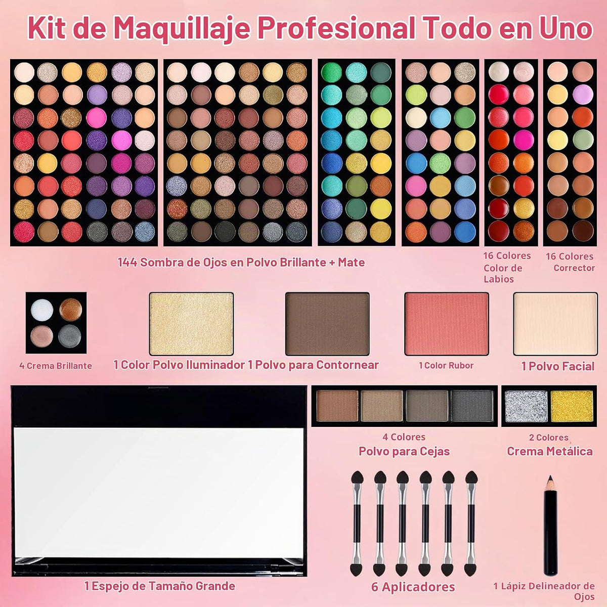 CHARMCODE Kit de maquillaje cosmético de 190 colores, combinación d...