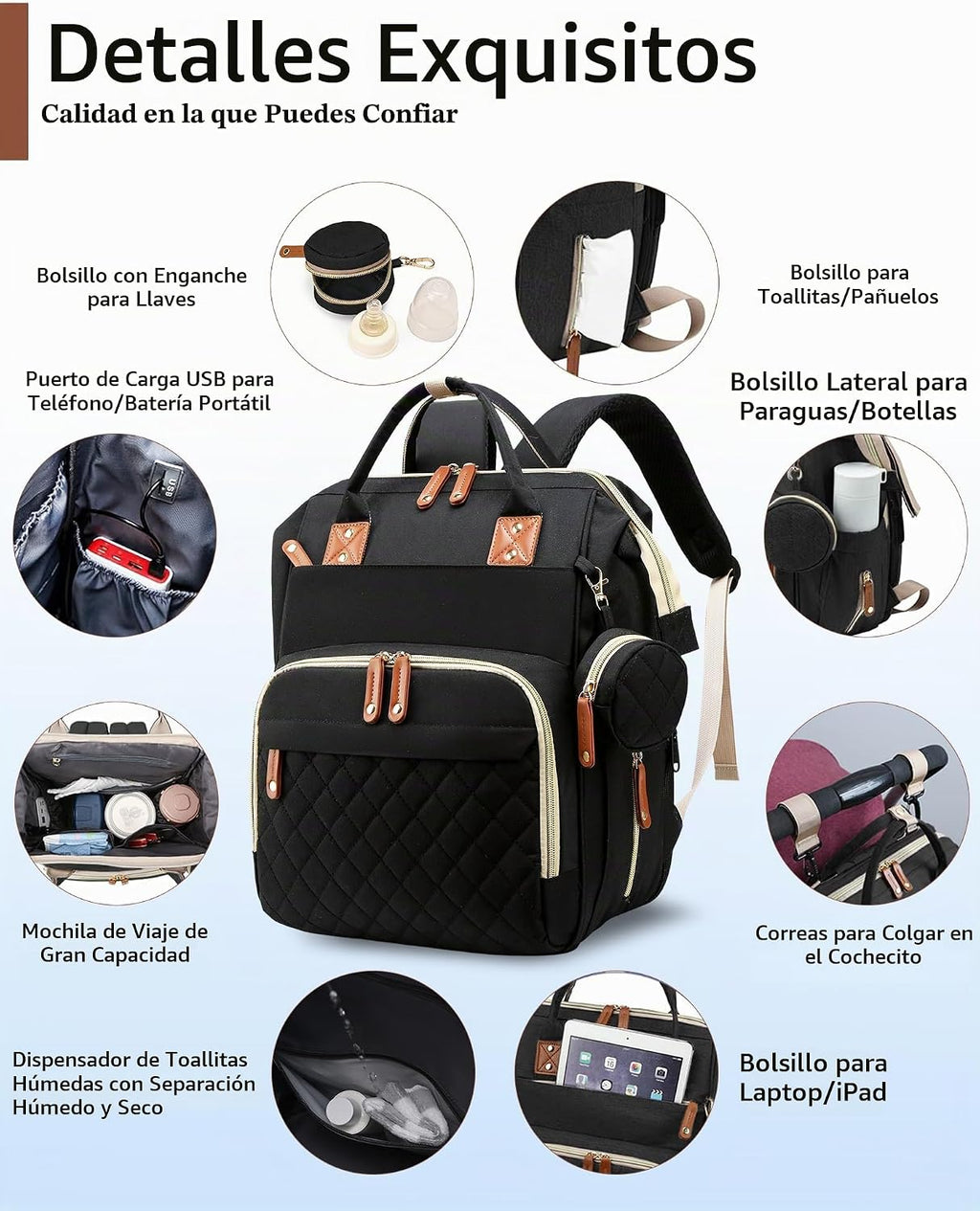 Lamroro Bolsa de pañales con cambiador, mochila de pañales 3 en 1 i...