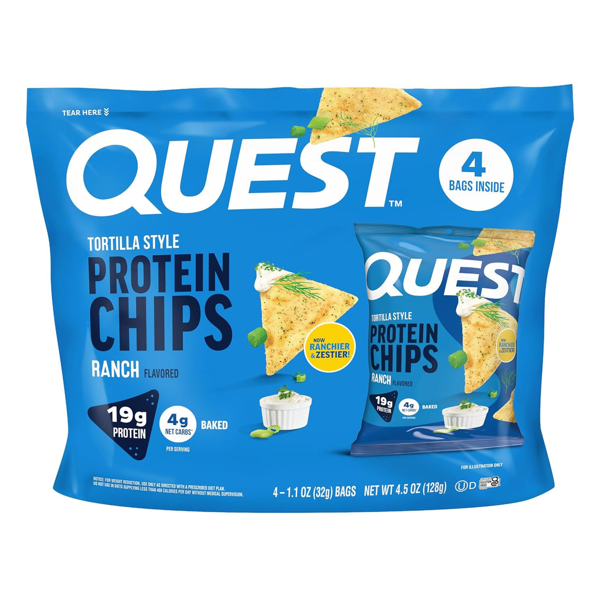 Quest Nutrition Ranch Tortilla Style Protein Chips, 4 unidades (paq...