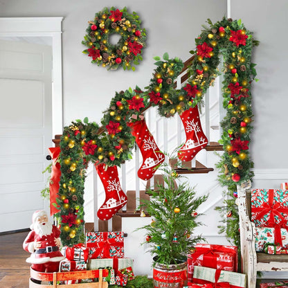 WANNA-CUL Corona de Navidad preiluminada de 24 pulgadas para puerta...