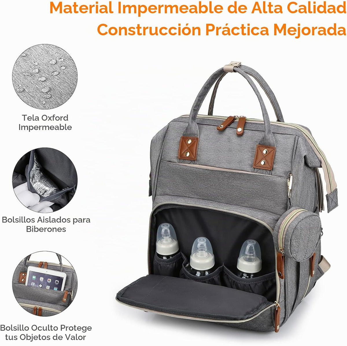 Bolsa de pañales con cambiador, mochila para bebé con cambiador ple...