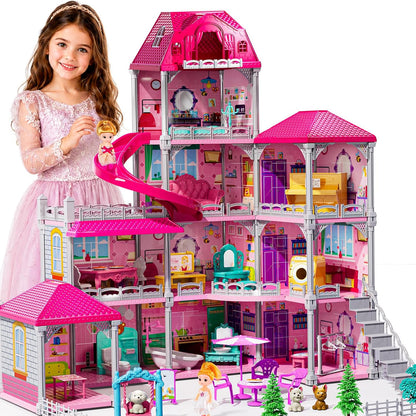 JUKUDAHU Villa Playset para niñas de 3 a 7 años, casa de 4 plantas,...