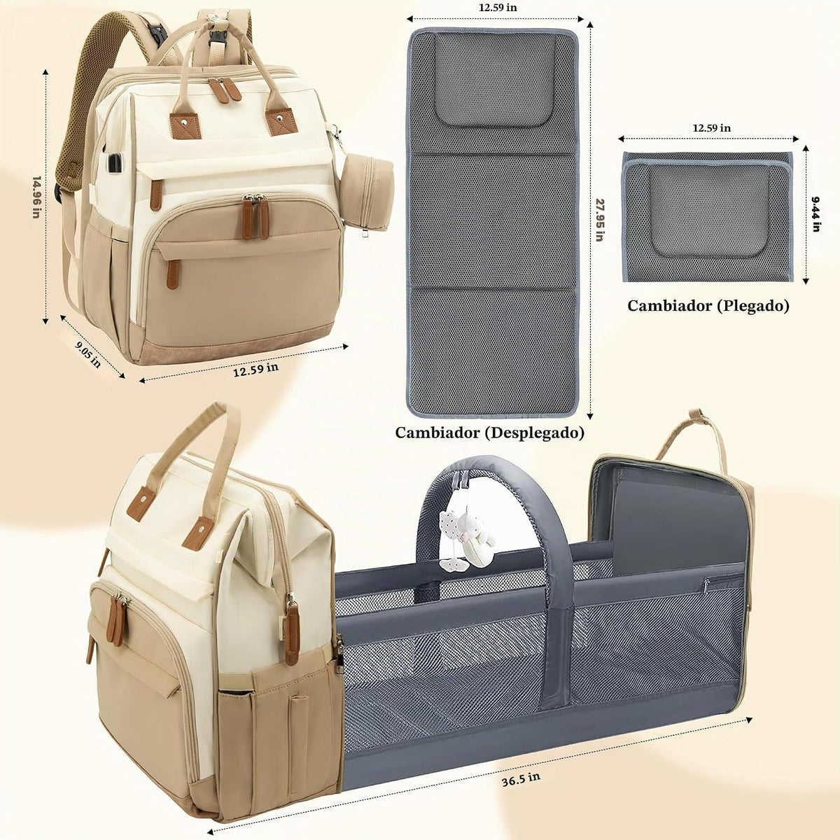 DERJUNSTAR - Mochila grande para pañales color caqui | Estación de...