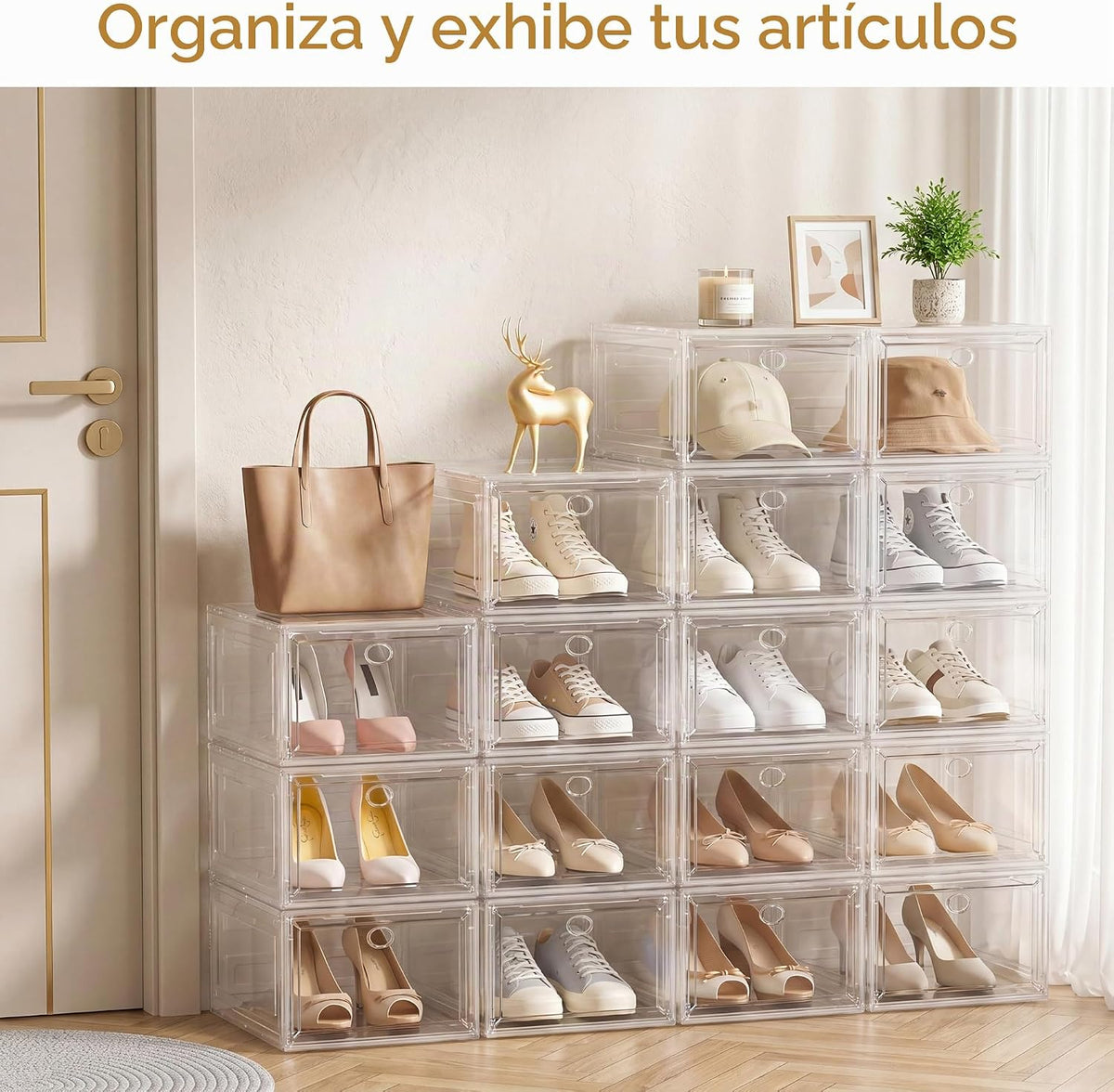 Organizador de zapatos transparente resistente con puerta magnética...