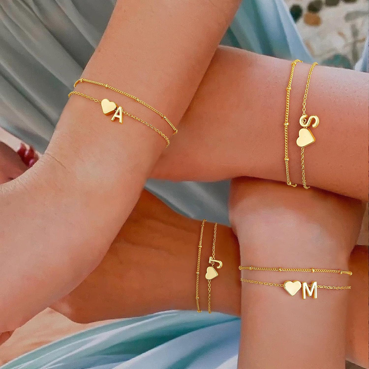 M MOOHAM Pulseras de oro con inicial de corazón para mujer, pulsera...
