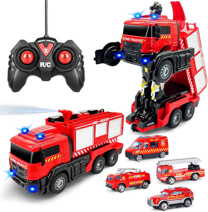 Grarain Camión de bomberos a control remoto con sonidos LED, juguet...