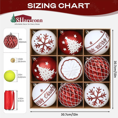 SHareconn - 9 bolas de Navidad grandes de 100mm, color rojo y blanc...