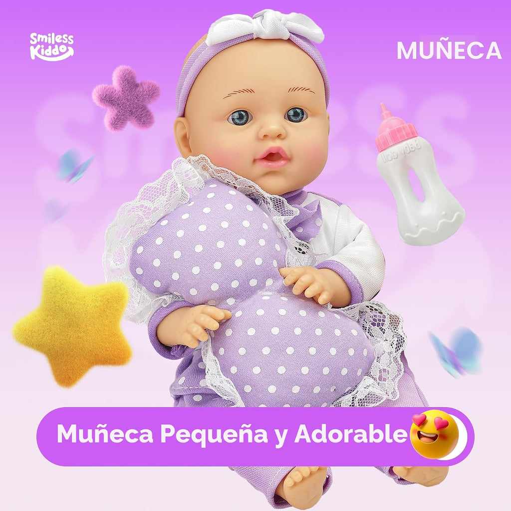 SMILESSKIDDO Muñeca bebé con cuna portabebés, juego de muñecas de 1...