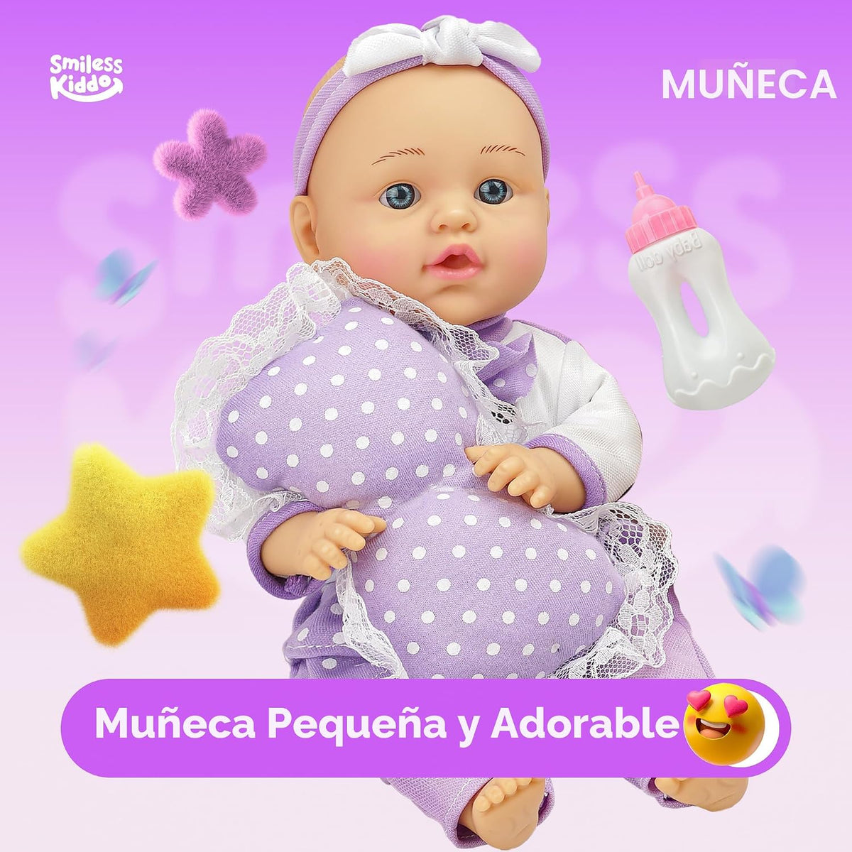 SMILESSKIDDO Muñeca bebé con cuna portabebés, juego de muñecas de 1...