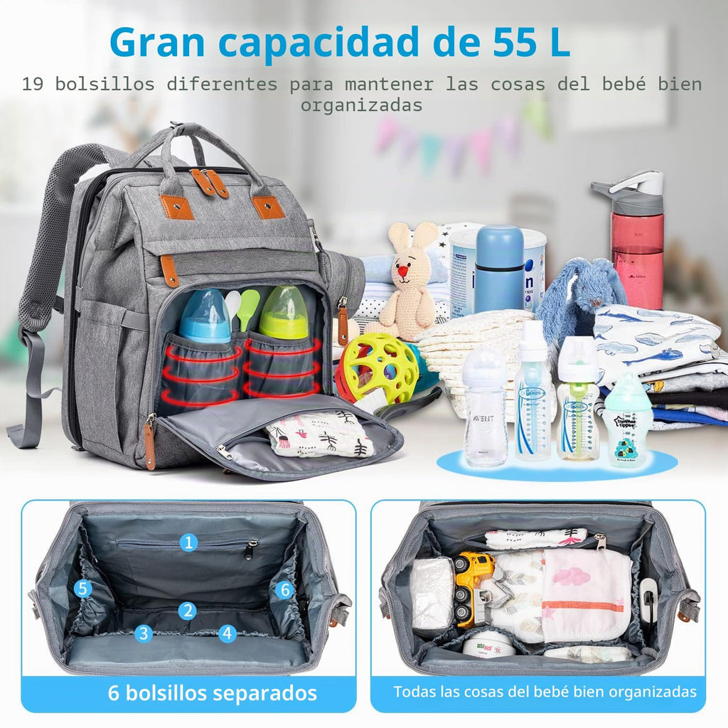KABAQOO Mochila para pañales con estación de cambio desmontable, bo...