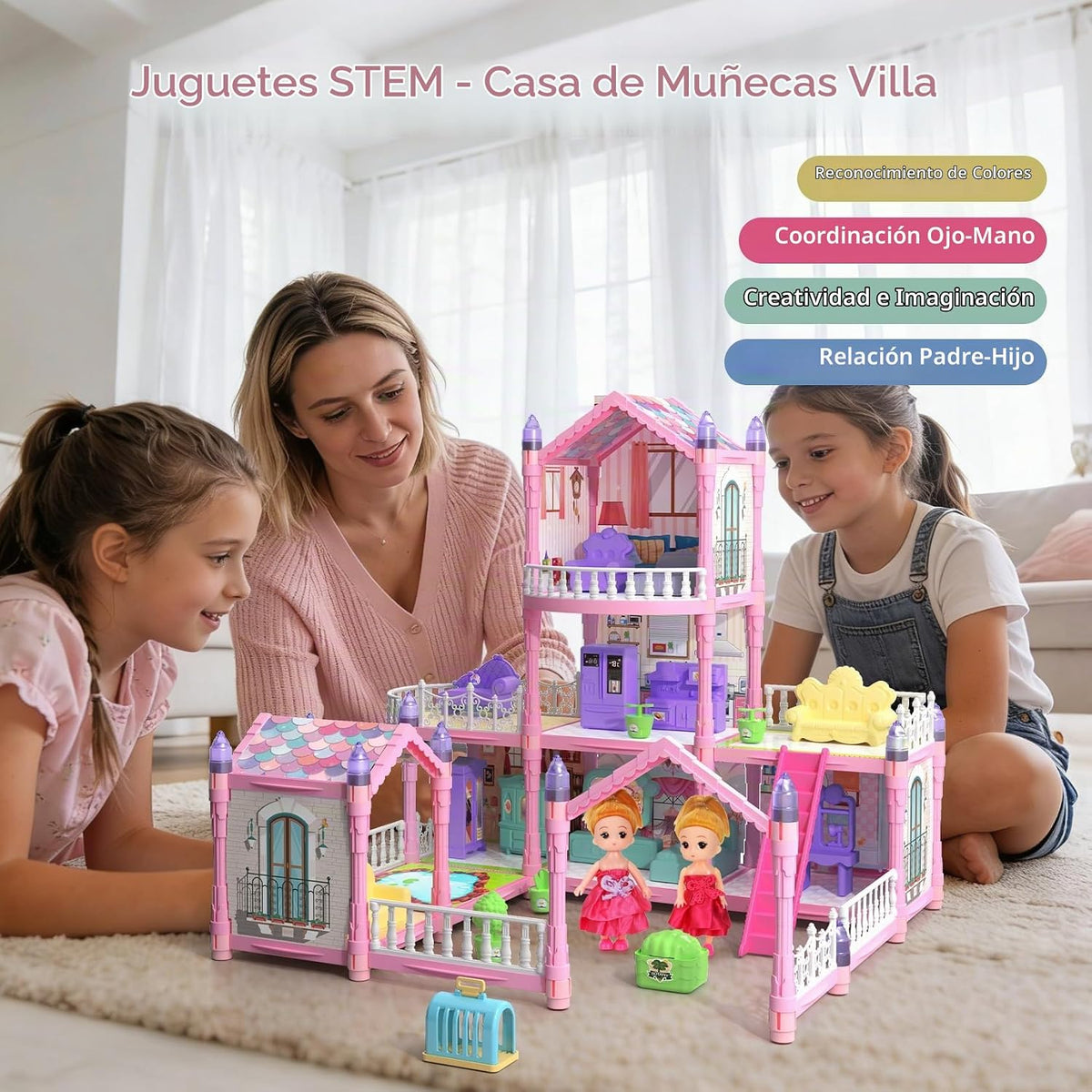 Randhar Casa de muñecas rosa Bubblegum para niñas, casa de muñecas...