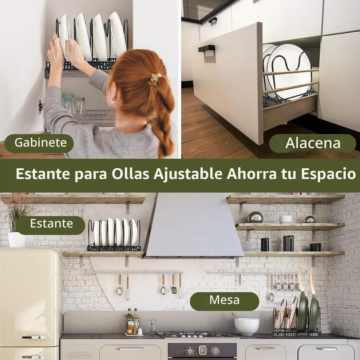 ROOHUA Estante organizador de tapas de ollas y sartenes para debajo...