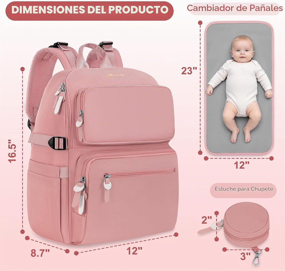 IBVIVIC Bolsa de pañales Mochila para pañales de gran capacidad, Ro...