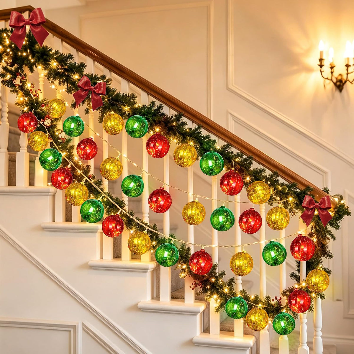 Tira de luces de bolas de Navidad de 20 pies, 30 LED, funciona con...