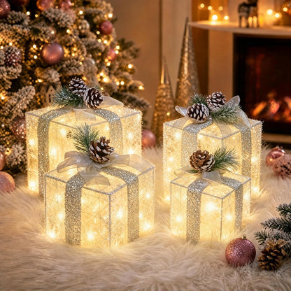 Juego de 4 cajas de regalo iluminadas de Navidad, decoración navide...