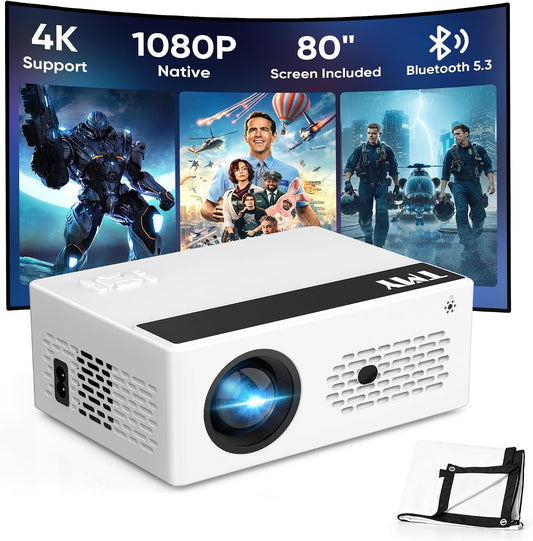 TMY Mini proyector, proyector Bluetooth mejorado con pantalla, proy...