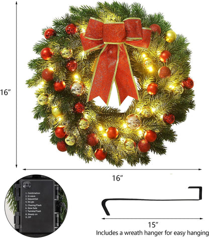 Juegoal - Corona de Navidad preiluminada de 16 pulgadas con colgado...