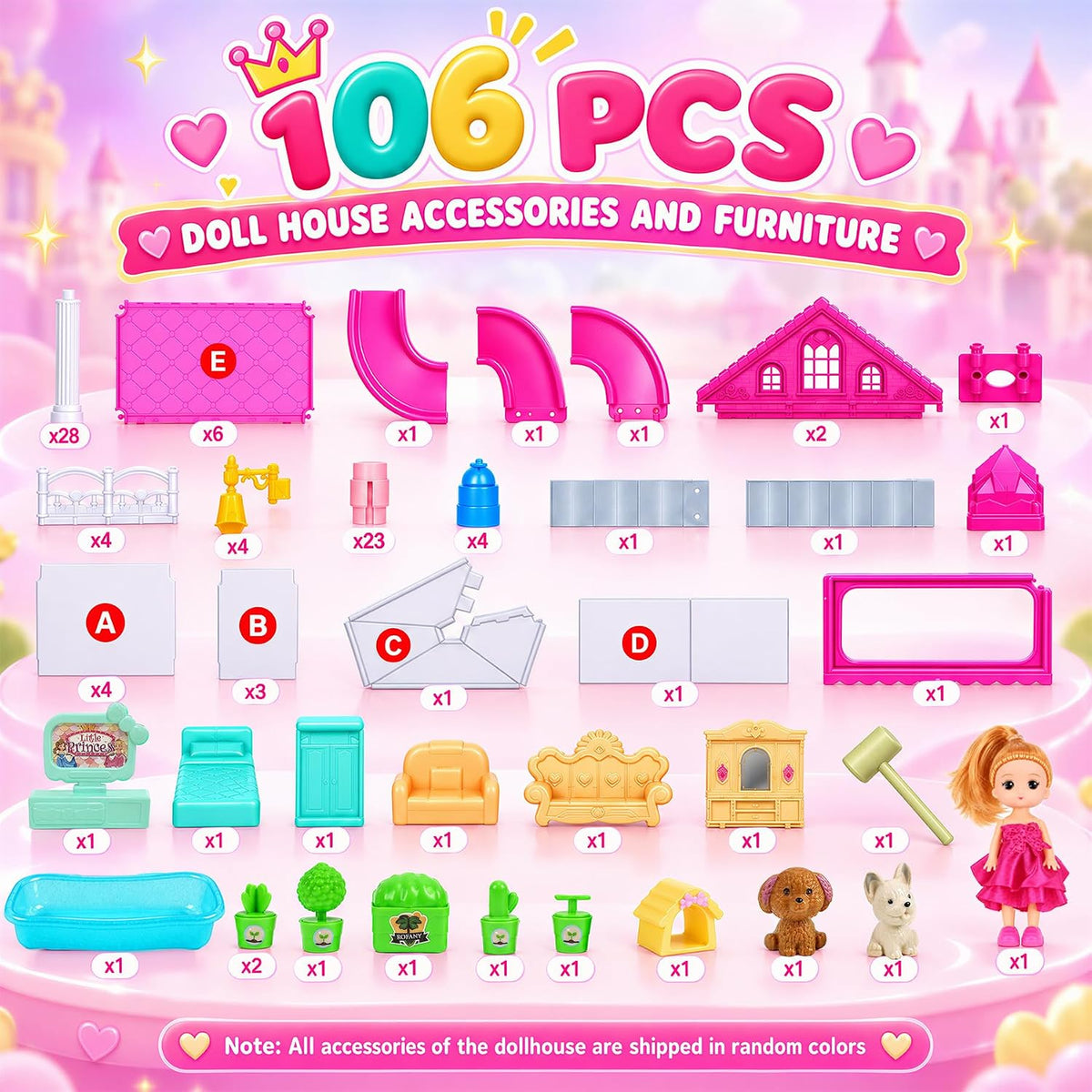 KLADNDER Casa de muñecas, juego de casa de muñecas de 2 pisos y 4 |...