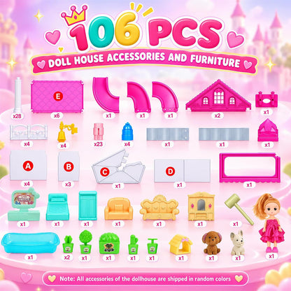 KLADNDER Casa de muñecas, juego de casa de muñecas de 2 pisos y 4 |...