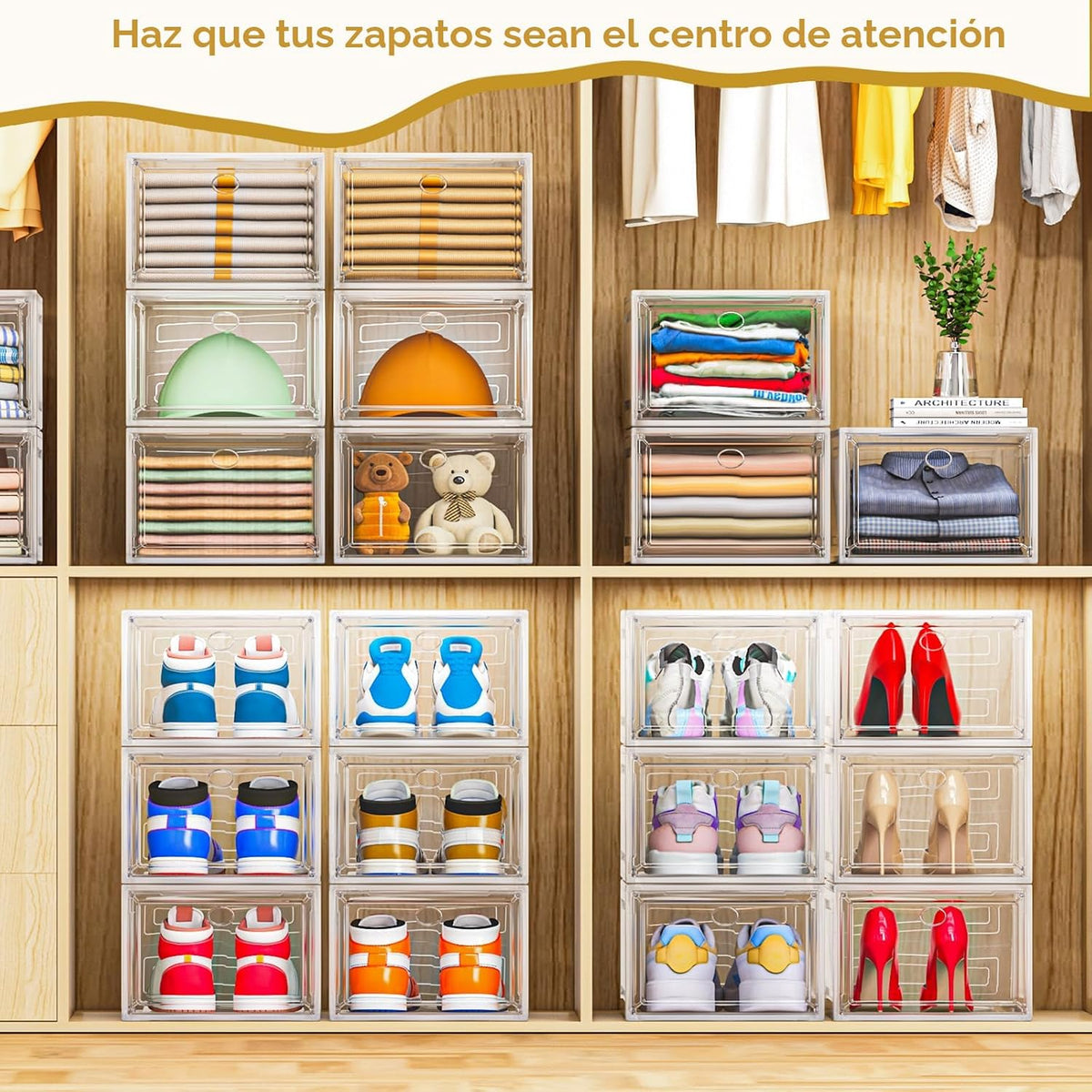 Paquete de 12 organizadores de zapatos, cajas de almacenamiento api...