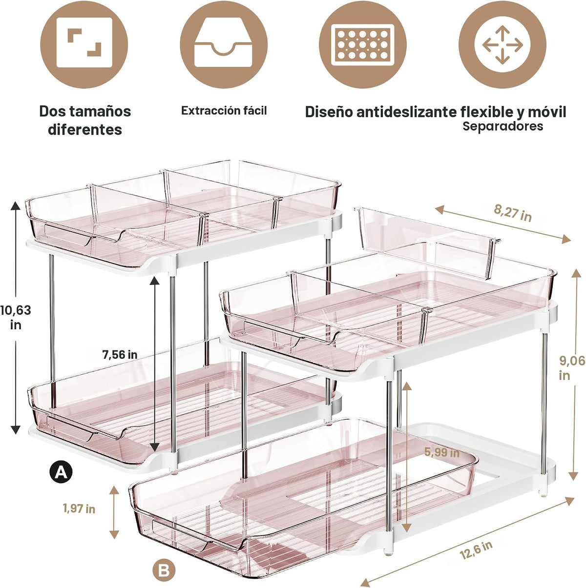 Delamu Organizadores y almacenamiento multiusos de 2 niveles para d...
