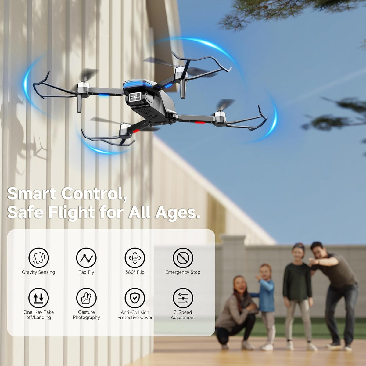 Dron con cámara para niños adultos, dron RC sin escobillas con alar...