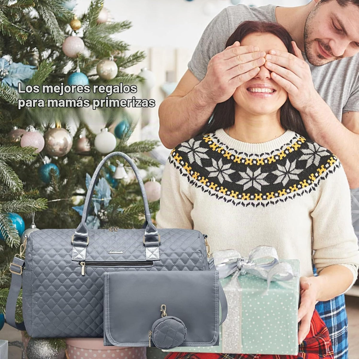 LOVEVOOK Bolsa de pañales con funda para chupete y cambiador, bolsa...