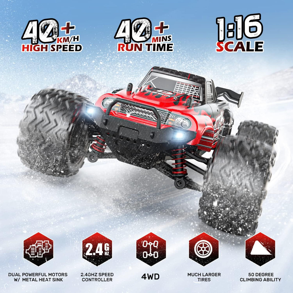 DEERC 9500E Coche RC todo terreno a escala 1:16, camión RC 4x4 de a...