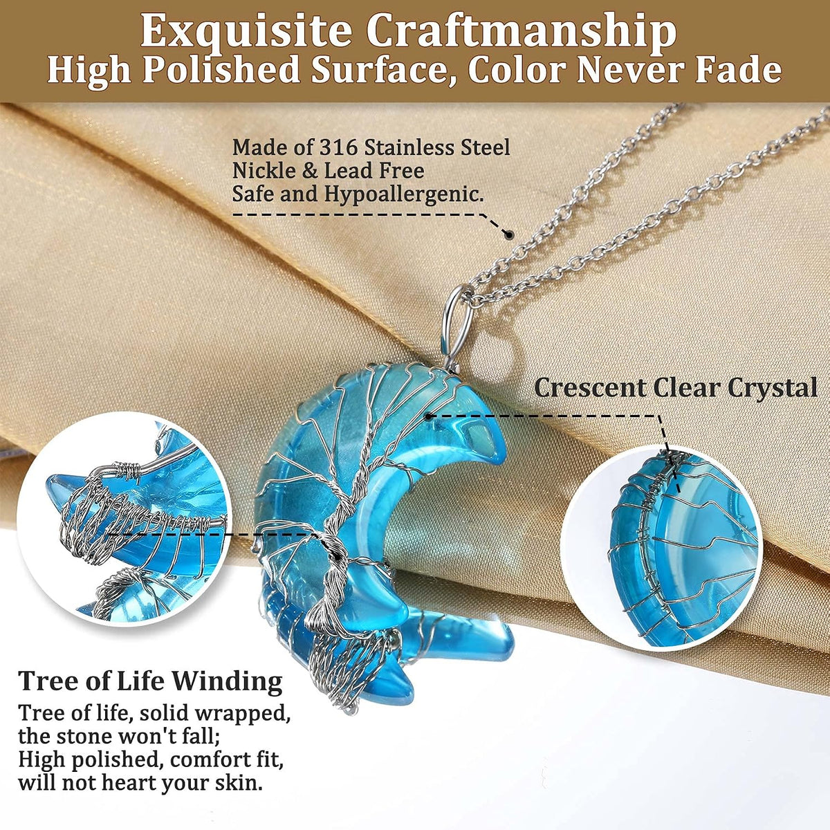 Bestyle Collar de cristal curativo envuelto en árbol de la vida, co...