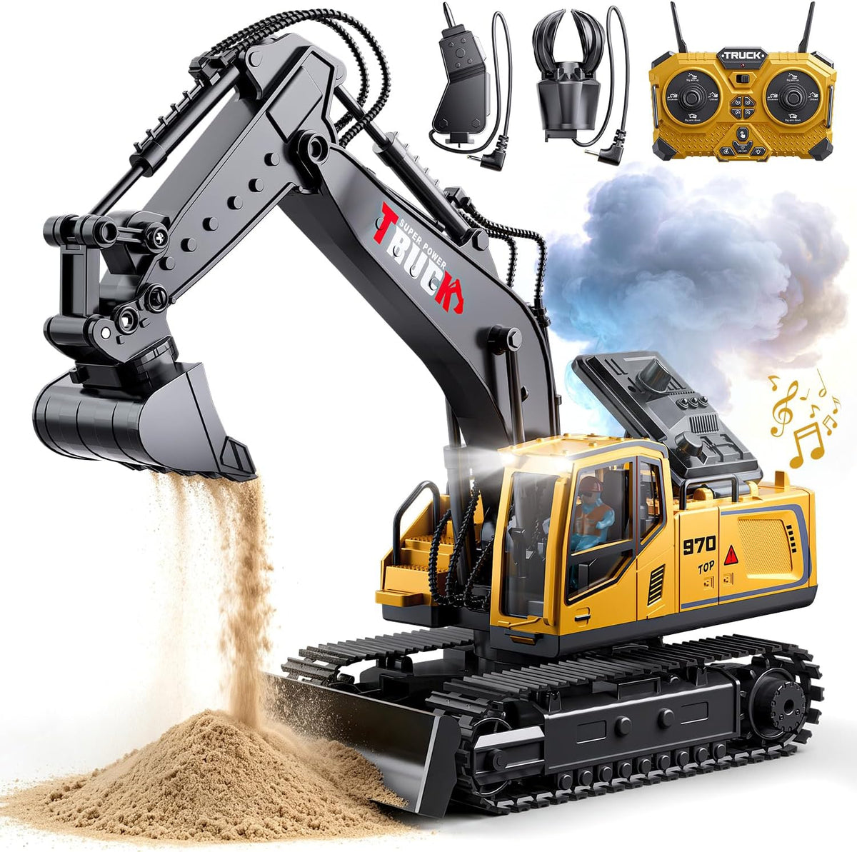 BLUEYAK Excavadora de control remoto para adultos y niños, 1:16, RC...