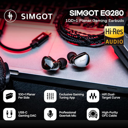 Linsoul SIMGOT EG280 1DD+1 Planar HiFi IEM y auriculares con cable...