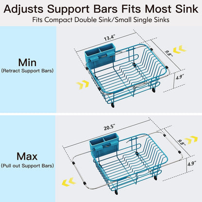 JASIWAY Escurridor de platos azul en fregadero con soporte para ute...