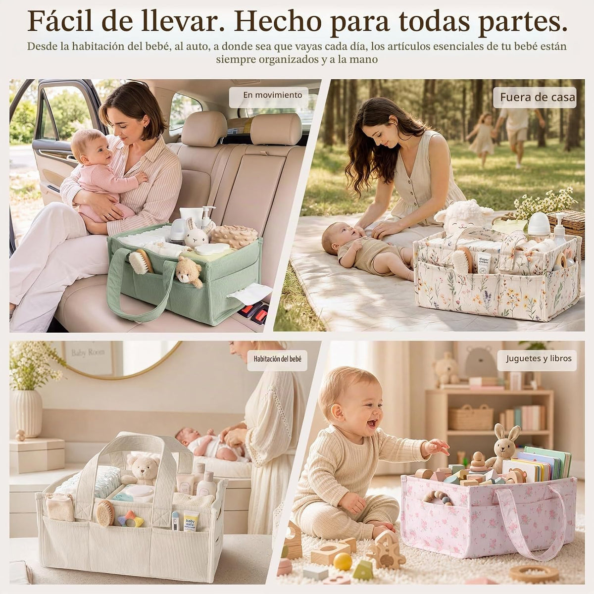 Organizador de pañales para bebé con asas, cesta de almacenamiento...